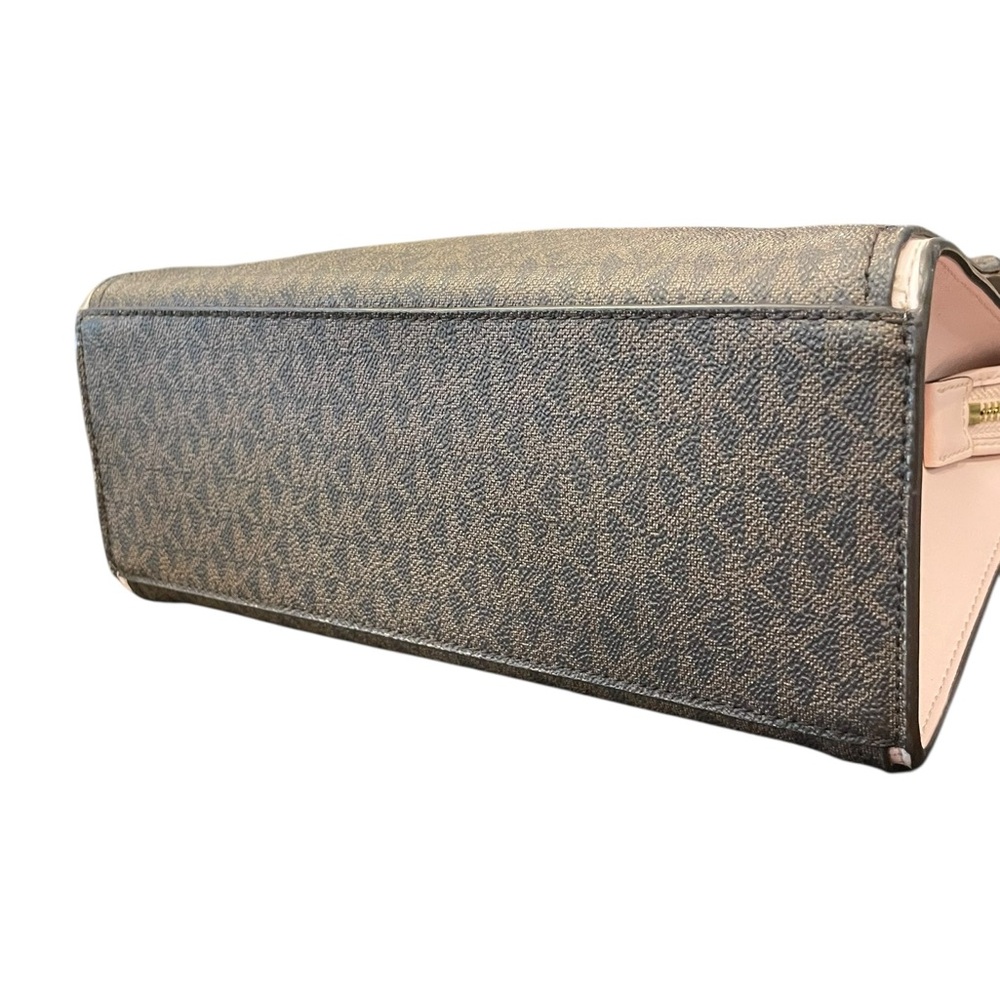 Michael Kors Marilyn Small MK‎ Logo Satchel Purse Bag Brown Blush Pink Designer - Picture 6 of 13